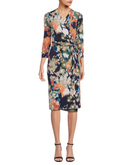 Renee C Women's Pineapple Print Sheath Wrap Dress In Taupe