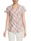 Renee C Women's Plaid Keyhole Top In Pink