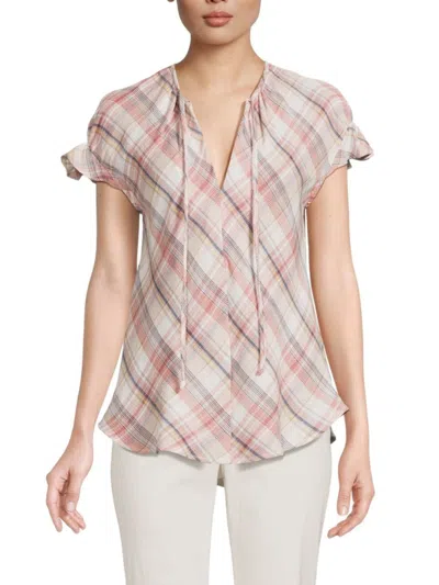 Renee C Women's Plaid Keyhole Top In Pink