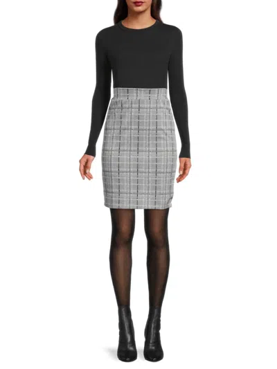 Renee C Women's Plaid Pencil Skirt In Grey