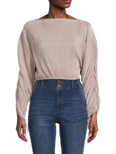 Renee C Women's Pleated Crop Top In Beige