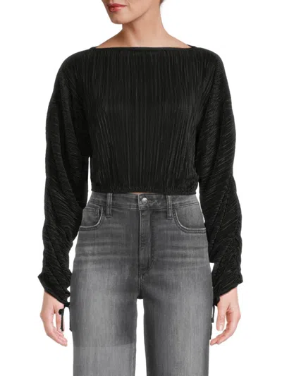 Renee C Women's Pleated Crop Top In Black