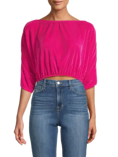 Renee C Women's Pleated Crop Top In Dark Fuchsia