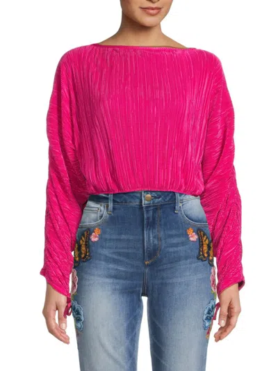 Renee C Women's Pleated Crop Top In Pink