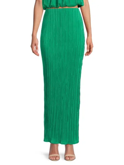 Renee C Women's Pleated Slit Maxi Skirt In Emerald Green