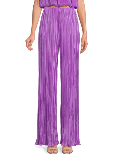 Renee C Women's Pleated Solid High Waist Pants In Lavender