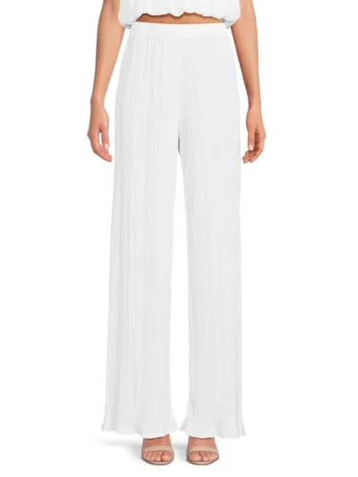 Renee C Women's Pleated Solid High Waist Pants In White
