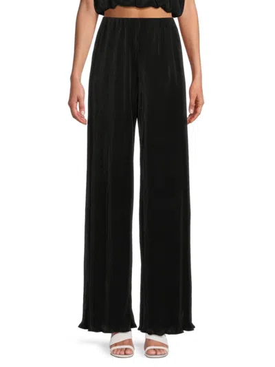 Renee C Women's Pleated Straight Leg Pants In Black