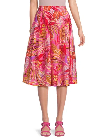 Renee C Women's Pleated Tropical Midi Skirt In Hot Pink