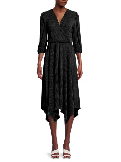 Renee C Women's Plisse Asymmetric Midi Dress In Black