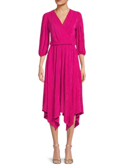 Renee C Women's Plisse Asymmetric Midi Dress In Dark Fuchsia