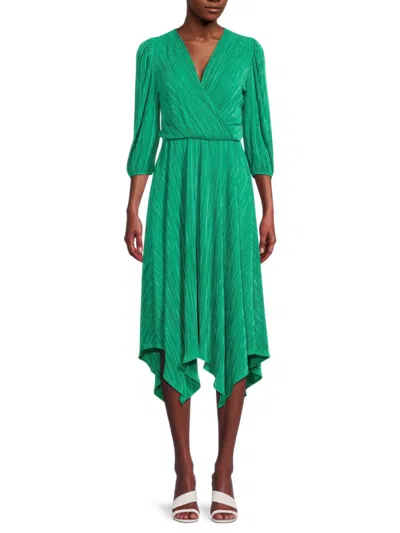 Renee C Women's Plisse Asymmetric Midi Dress In Emerald Green