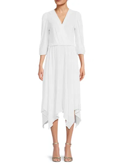 Renee C Women's Plisse Asymmetric Midi Dress In White