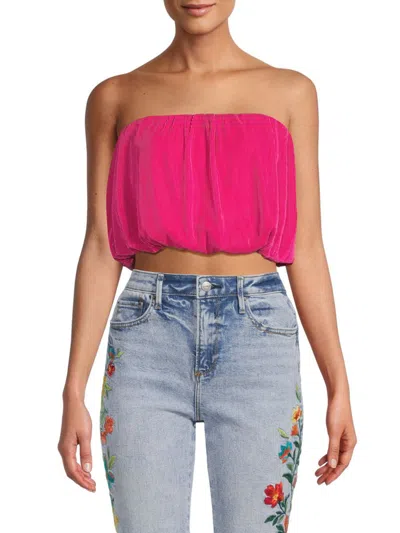 Renee C Women's Plisse Blouson Tube Top In Dark Fuchsia