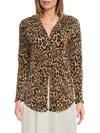 Renee C Women's Plisse Camp Collar Button Down Shirt In Multi