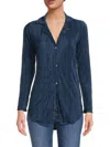 RENEE C WOMEN'S PLISSE CAMP COLLAR BUTTON DOWN SHIRT