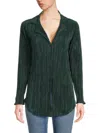 Renee C Women's Plisse Camp Collar Button Down Shirt In Olive