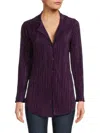 Renee C Women's Plisse Camp Collar Button Down Shirt In Plum