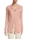 Renee C Women's Plisse Camp Collar Button Down Shirt In Rose