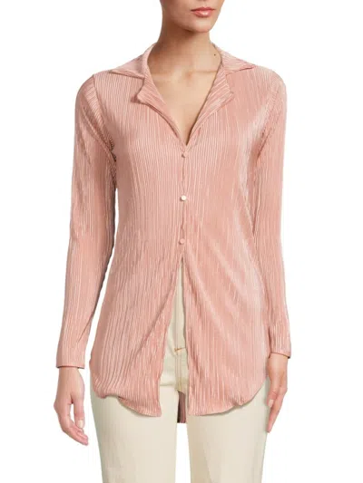 Renee C Women's Plisse Camp Collar Button Down Shirt In Rose