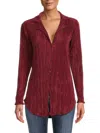 Renee C Women's Plisse Camp Collar Button Down Shirt In Wine