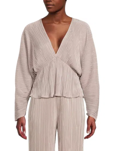 Renee C Women's Plisse Dolman Sleeve Top In Beige