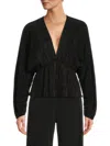 Renee C Women's Plisse Dolman Sleeve Top In Black