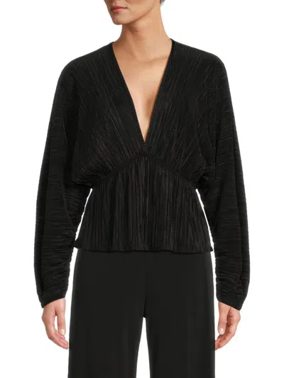 Renee C Women's Plisse Dolman Sleeve Top In Black