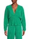 Renee C Women's Plisse Dolman Sleeve Top In Emerald Green