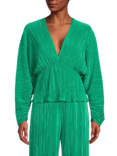 Renee C Women's Plisse Dolman Sleeve Top In Emerald Green