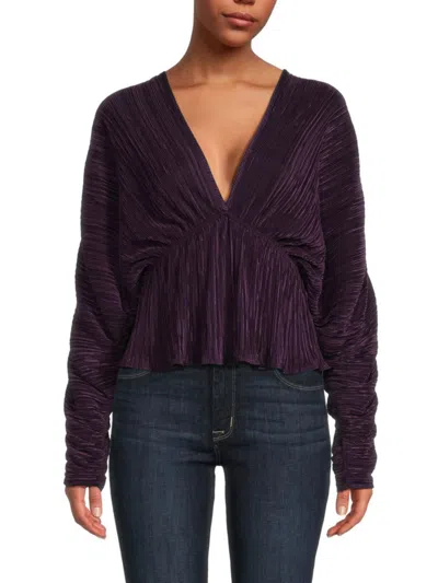 Renee C Women's Plisse Dolman Sleeve Top In Plum