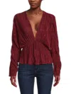 Renee C Women's Plisse Dolman Sleeve Top In Wine