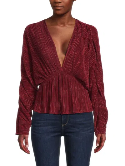 Renee C Women's Plisse Dolman Sleeve Top In Wine