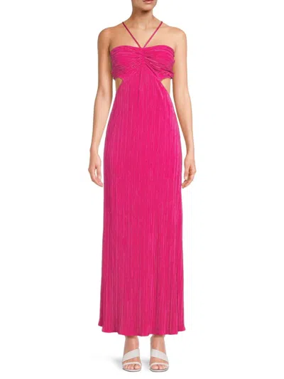 Renee C Women's Plisse Halter Maxi Dress In Dark Fuchsia