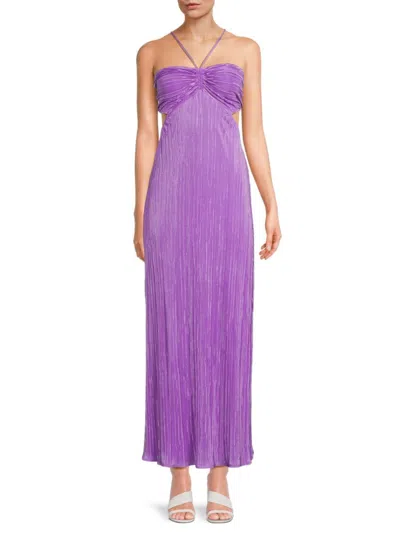 Renee C Women's Plisse Halter Maxi Dress In Neon Lavender