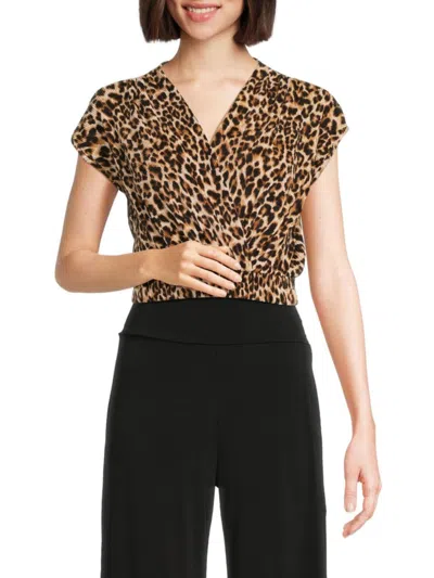Renee C Women's Leopard Print Pleated Crop Top In Taupe