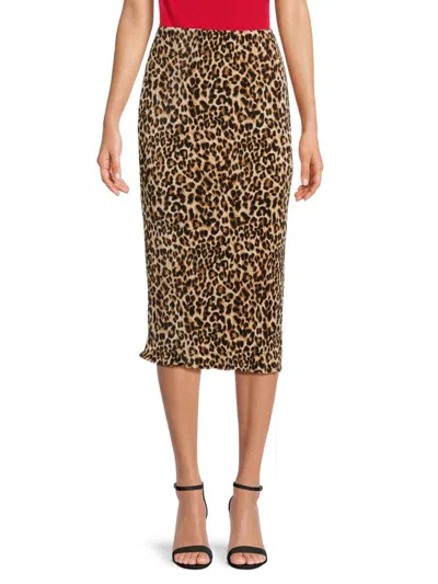 Renee C Women's Plisse Leopard Midi Skirt In Taupe