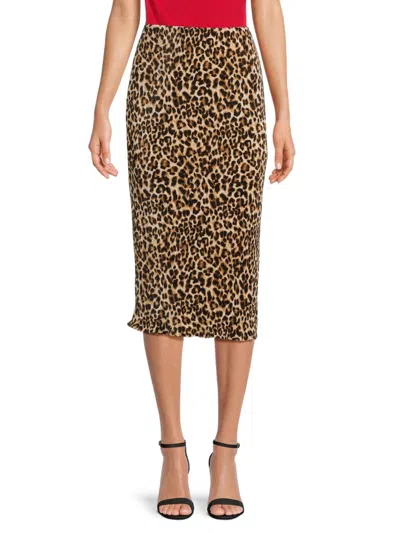 RENEE C WOMEN'S LEOPARD PRINT PLISSE MIDI-SKIRT