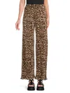 Renee C Women's Plissé Leopard Print Pants In Brown