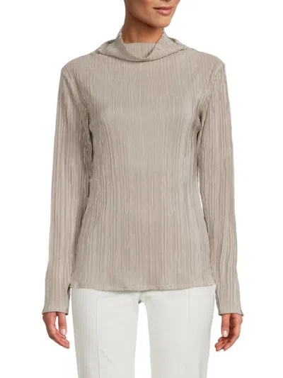 Renee C Women's Plisse Mockneck Top In Beige