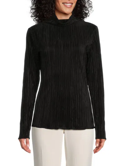 Renee C Women's Plisse Mockneck Top In Black