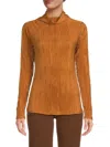 Renee C Women's Plisse Mockneck Top In Caramel