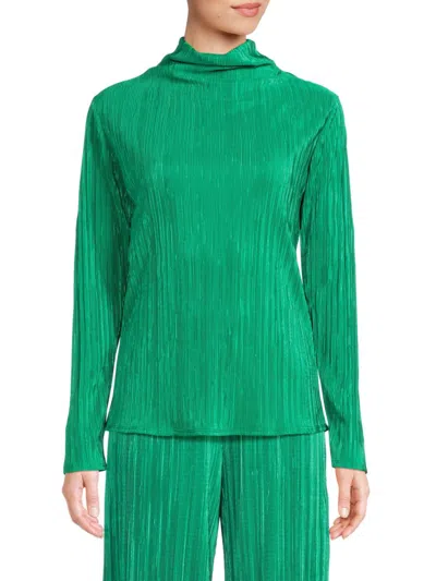 Renee C Women's Plisse Mockneck Top In Emerald Green