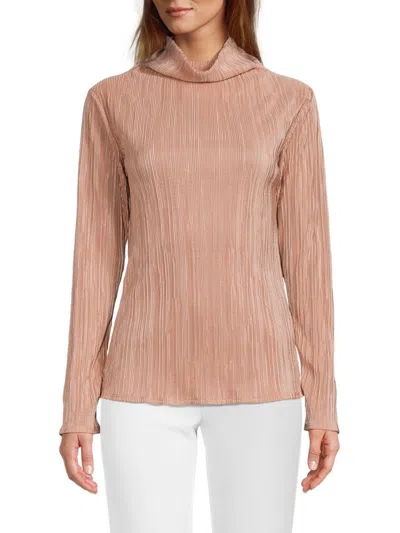 Renee C Women's Plisse Mockneck Top In Rose