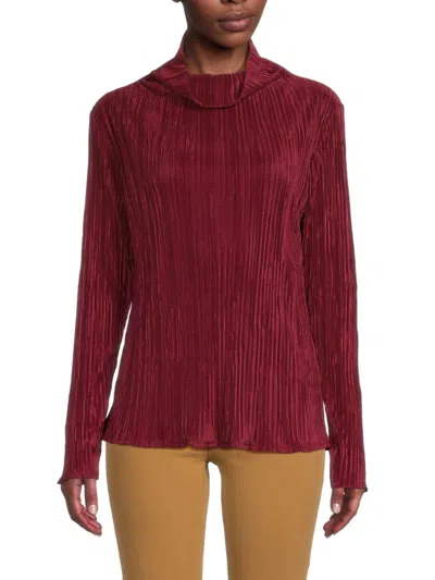 Renee C Women's Plisse Mockneck Top In Wine
