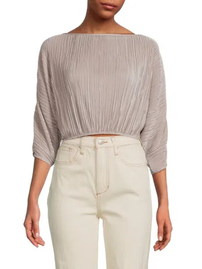 Renee C Women's Plisse Pleated Crop Top In Beige