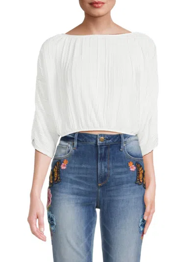 Renee C Women's Plisse Pleated Crop Top In Brown