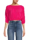 Renee C Women's Plisse Pleated Crop Top In Dark Fuchsia