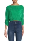 Renee C Women's Plisse Pleated Crop Top In Emerald Green