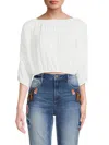 Renee C Women's Plisse Pleated Crop Top In White